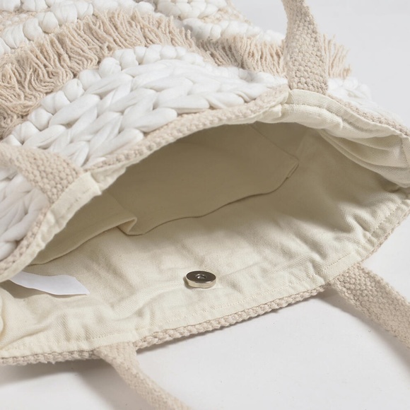 Hand tufted & tassled cotton tote bag White - Picture 3 of 3